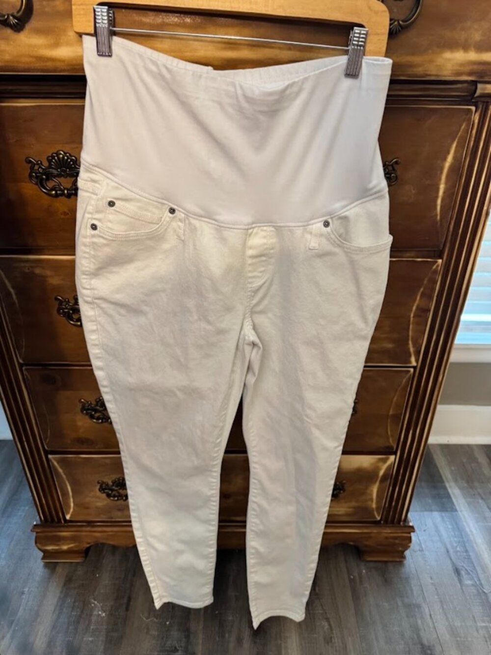 Maternity White Skinny Jeans Over Belly Stretch Denim Pants Medium‎
